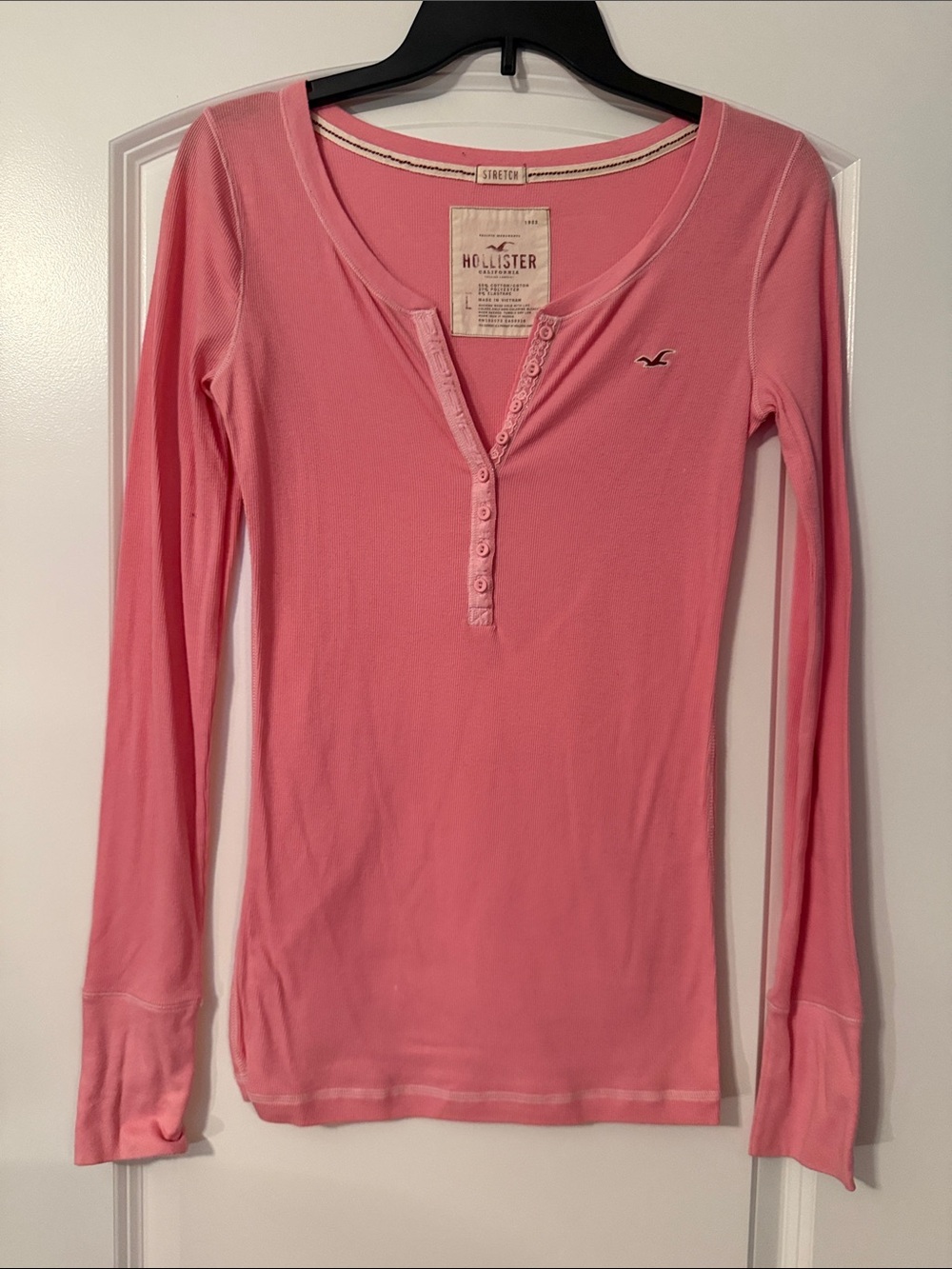Hollister Pink Long-Sleeve Henley Tee